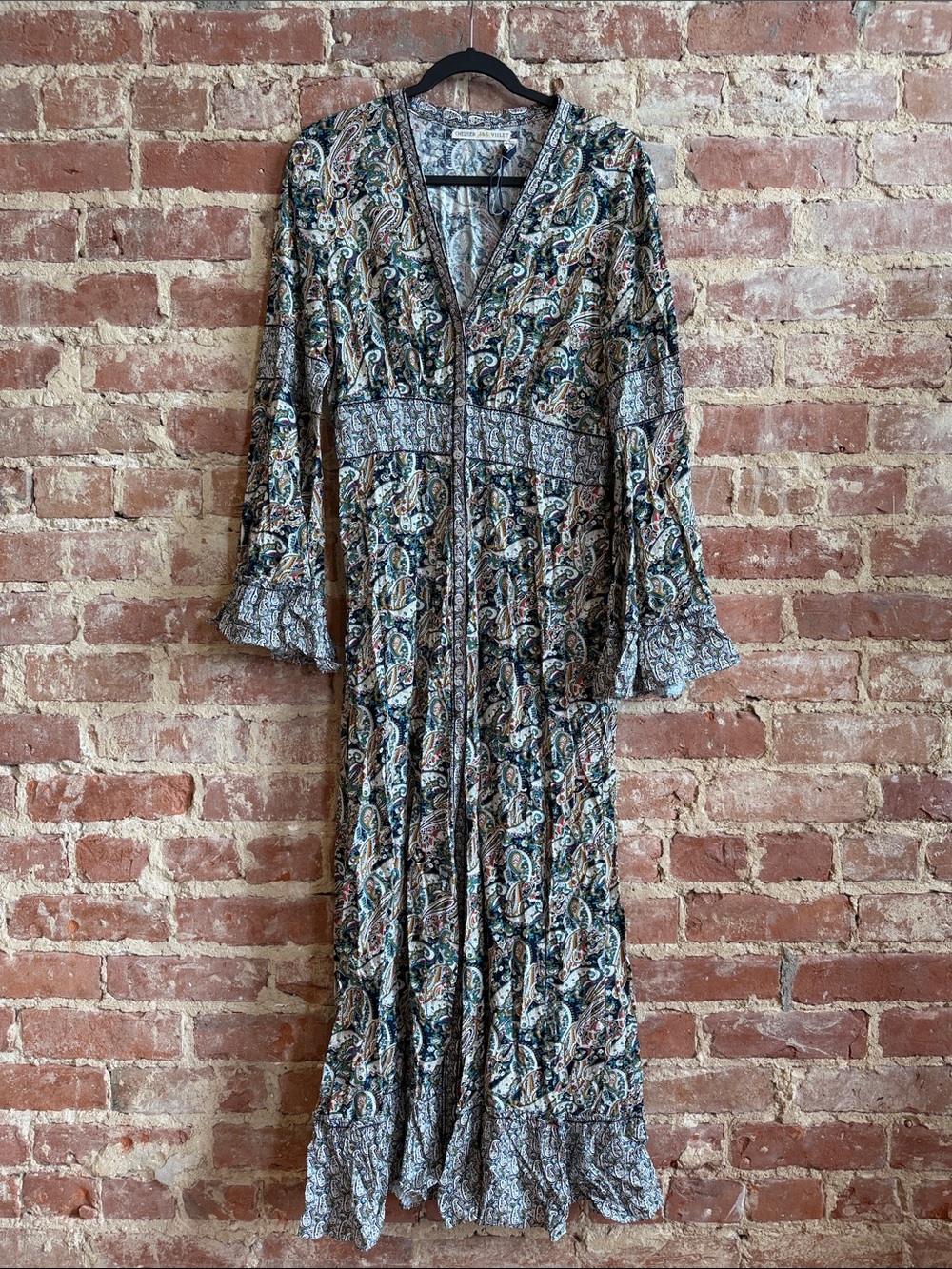 Chelsea and Violet. Boho Paisley button down V-Neck Maxi Dress